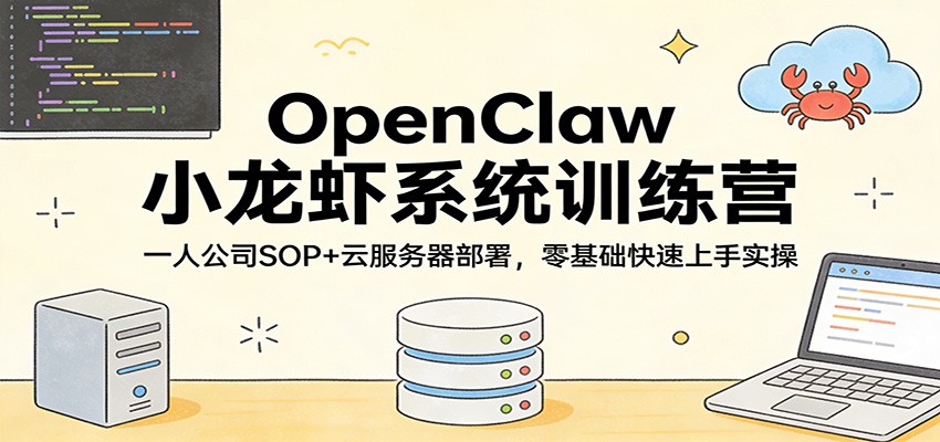 OpenClaw小龙虾系统训练营：一人公司SOP，云服务器部署，零基础快速上手实操|协议软件打粉软件