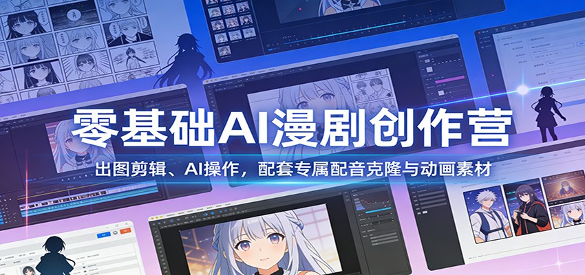 零基础AI漫剧创作营：出图剪辑、AI操作，配套专属配音克隆与动画素材|协议软件打粉软件