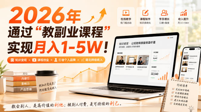 2026年通过“教副业课程”实现月入1-5W！毫无保留的全部教给你，长期稳定【揭秘】|一人科技OPC聚合软件