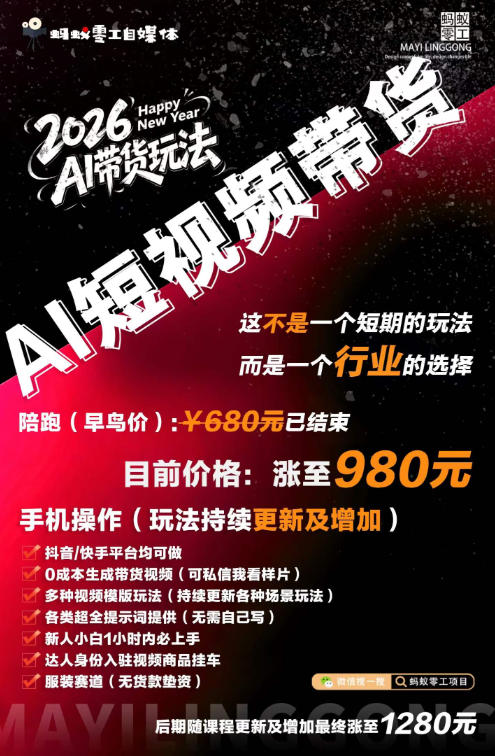 AI短视频带货，靠AI生成短视频，分发到抖音快手平台，多种模版提示词提供，单条视频1k+收益|一人科技OPC聚合软件