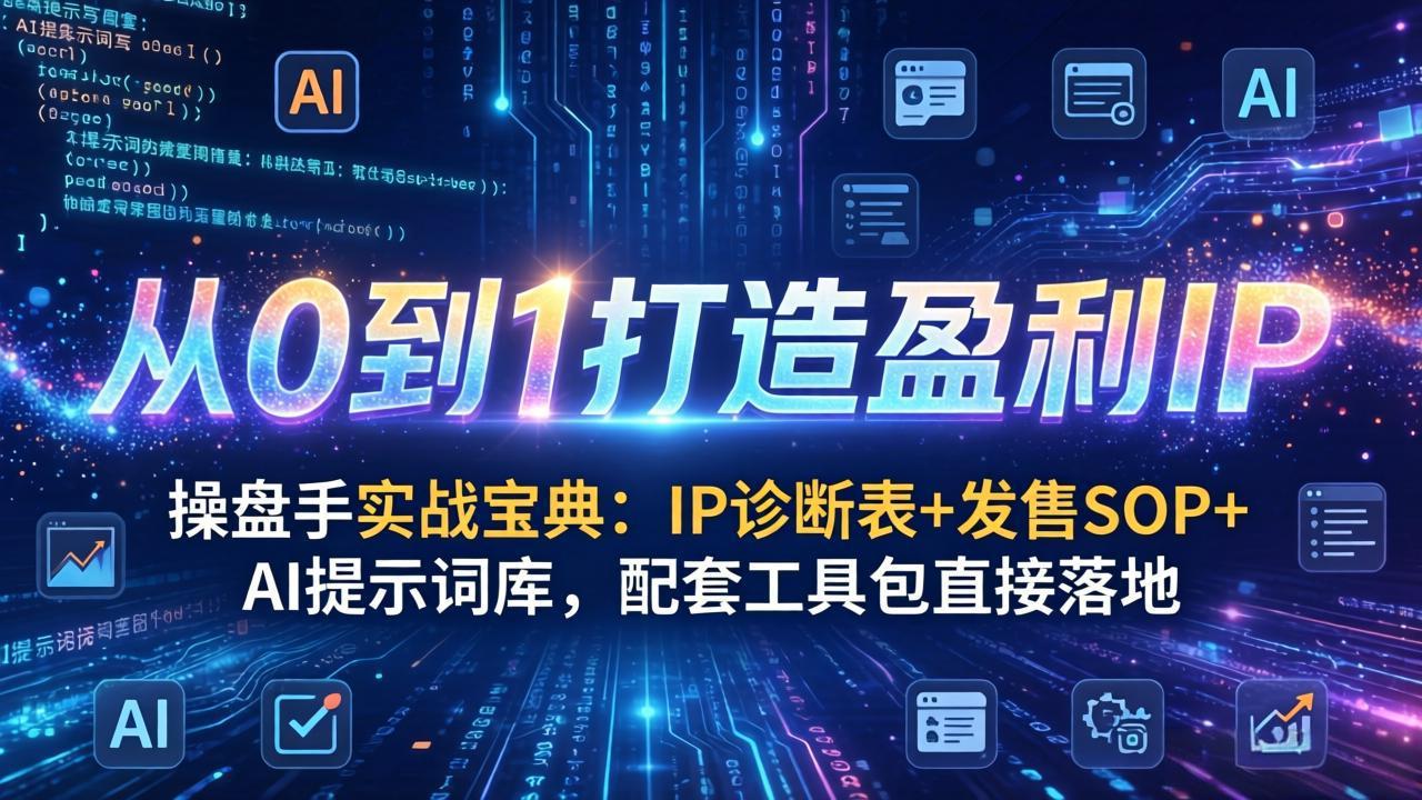 操盘手实战宝典：IP诊断表+发售SOP+AI提示词库，配套工具包直接落地，从0到1打造盈利IP|协议软件打粉软件