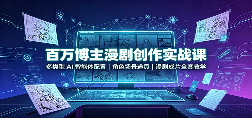百万博主漫剧创作实战课：多类型AI智能体配置，角色场景道具，漫剧成片全套教学|一人科技OPC聚合软件