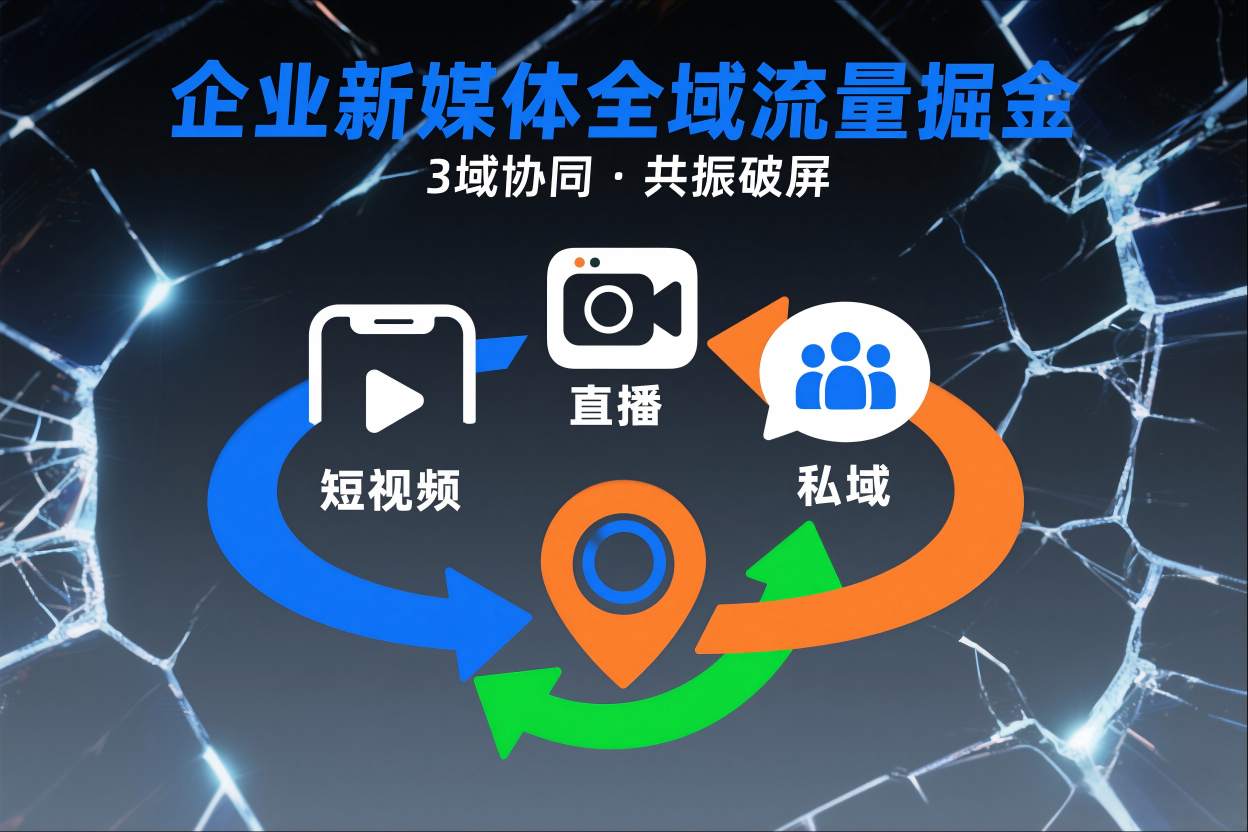 短视频全域商业模式，企业新媒体全域流量掘金，3域协同，共振破屏，短视频-直播-私域-地域|HOOK协议网