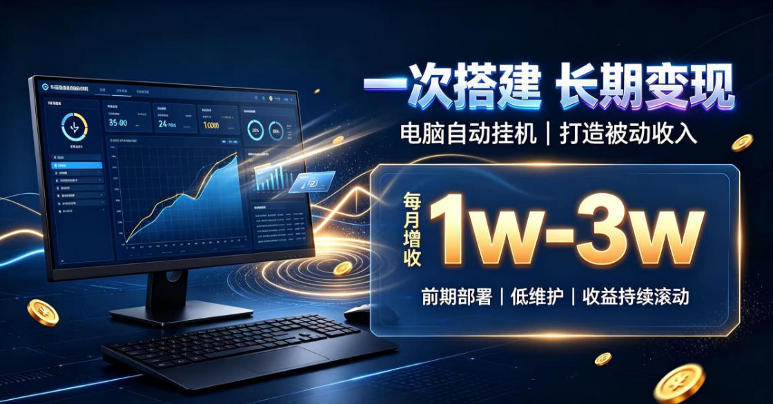 一份投入长期收益，电脑自动挂G类目，搭建被动收入每月增收1w-3w【揭秘】|一人科技OPC聚合软件