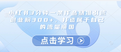 小红书3分钟一条作品精准引流创业粉300+，打造属于自己的流量帝国|HOOK协议网