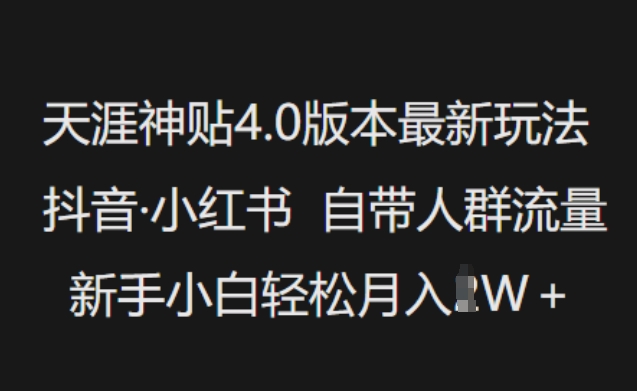 天涯神贴4.0版本最新玩法，抖音·小红书自带人群流量，新手小白轻松月入过W|HOOK协议网