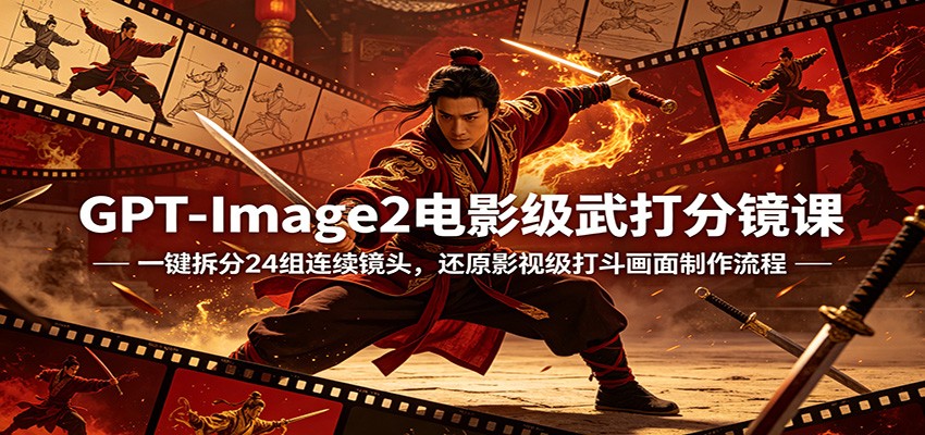 GPT-Image2电影级武打分镜课：一键拆分24组连续镜头，还原影视级打斗画面制作流程|协议软件打粉软件