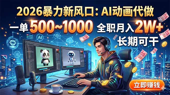 2026暴力新风口：AI动画代做，一单500~1000，全职月入2W+，长期可干|一人科技公司导航