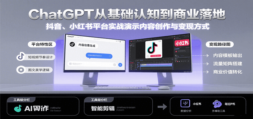 ChatGPT从基础认知到商业落地，实战演示抖音、小红书等平台的内容创作与变现|HOOK协议网