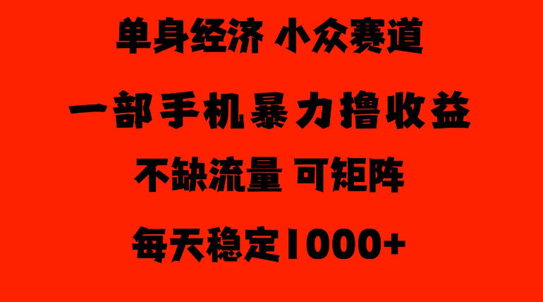 26年暴力单身经济，稳定日入500-1k，不缺流量，流量极大，冷门小众赛道，门槛低小白轻松上手【揭秘】|一人科技OPC聚合软件
