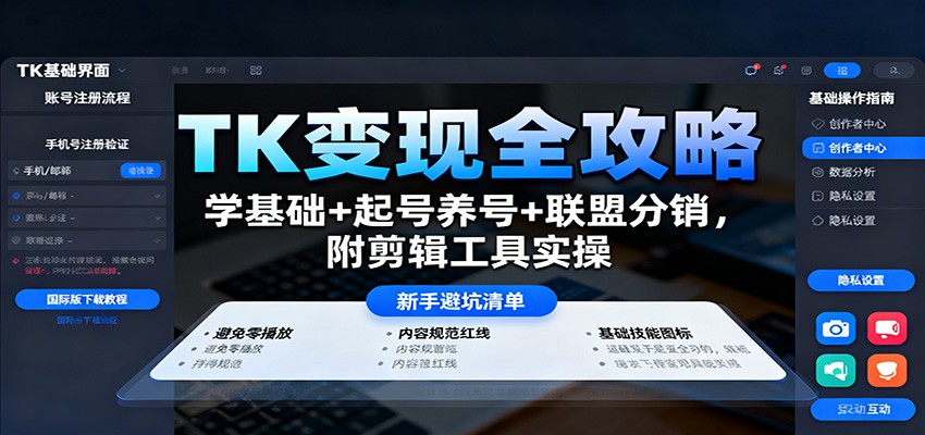 TK变现全攻略：学基础+起号养号+联盟分销，附剪辑工具实操|HOOK协议网
