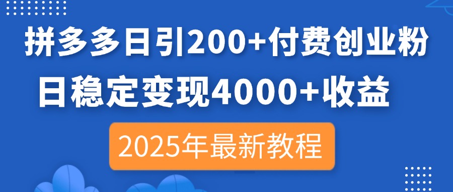 拼多多日引200+付费创业粉，日稳定变现4000+收益，2025年最新教程|HOOK协议网