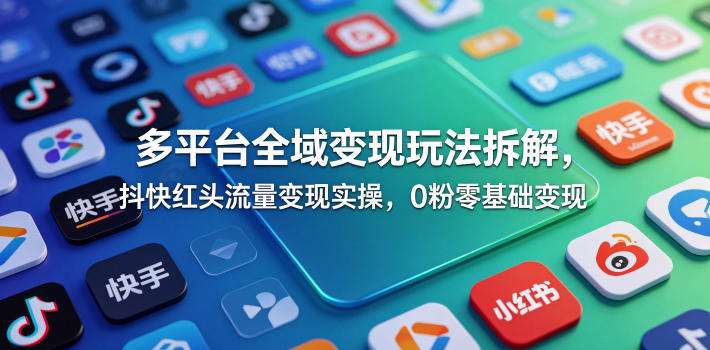 多平台全域变现玩法拆解，抖快红头流量变现实操，0粉零基础变现|一人科技公司导航