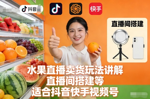 水果直播卖货玩法讲解、直播间搭建等，适合抖音快手视频号|HOOK协议网