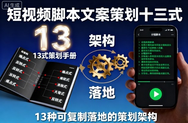 短视频脚本文案策划十三式，13种可复制落地的策划架构|HOOK协议网