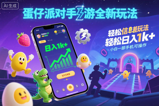 蛋仔派对手游全新玩法，轻松日入1k+，风口信息差玩法，当天见收益，小白一部手机可操作|HOOK协议网