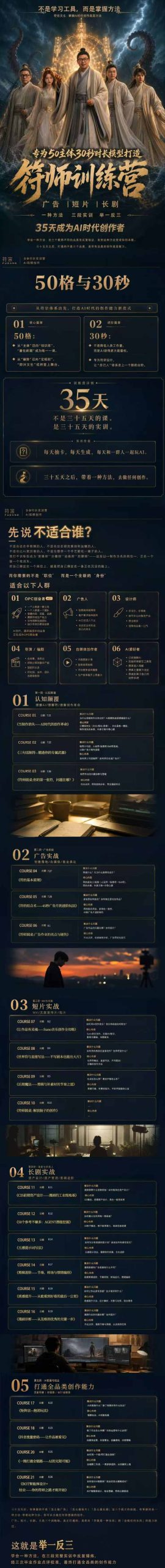 符师训练营-35天成为AI时代创作者，广告+短片+漫剧+智能体四大实战方向，掌握从创意到上线的完整工作流|一人科技OPC聚合软件
