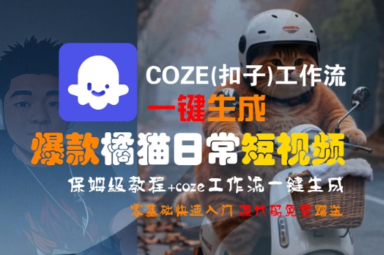 COZE(扣子)工作流一键生成爆款橘猫日常短视频，保姆级教程，零基础快速入门|HOOK协议网
