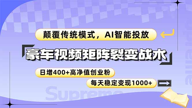 豪车视频矩阵裂变战术，颠覆传统模式，AI智能投放，日增400+高净值创业…|HOOK协议网