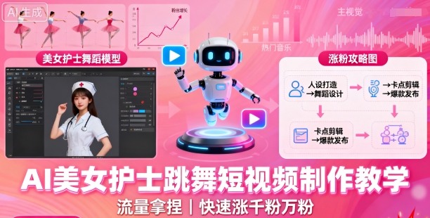 AI美女护士跳舞短视频制作教学，流量拿捏，快速涨千粉万粉【提示词+视频教程】|HOOK协议网
