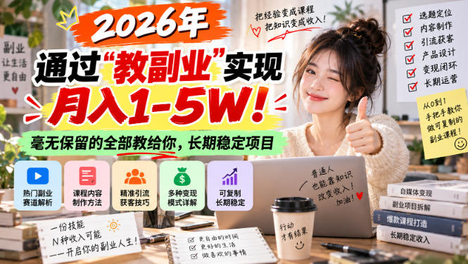 2026年通过“教副业”实现月入1-5W！毫无保留的全部教给你，长期稳定项目【揭秘】|一人科技OPC聚合软件