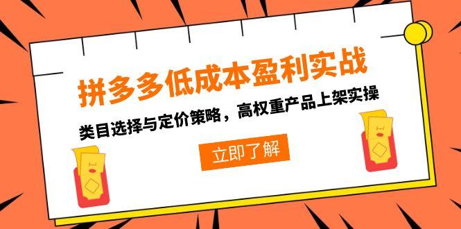 拼多多低成本盈利实战，类目选择与定价策略，高权重产品上架实操|HOOK协议网