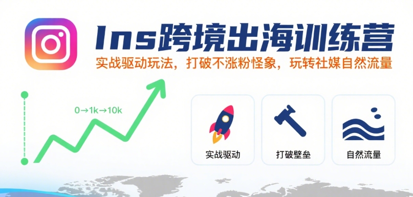 Ins跨境出海训练营，实战驱动玩法，打破不涨粉怪象，玩转社媒自然流量|HOOK协议网