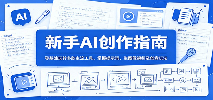 新手AI创作指南：零基础玩转多款主流工具，掌握提示词、生图做视频及创意玩法|一人科技公司导航