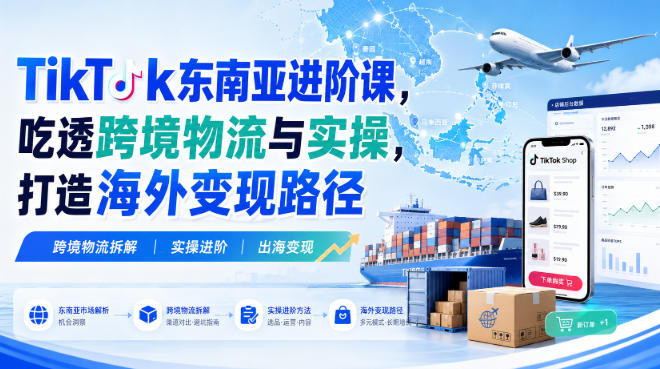 TikTok东南亚进阶课，吃透跨境物流与实操，打造海外变现路径|一人科技OPC聚合软件