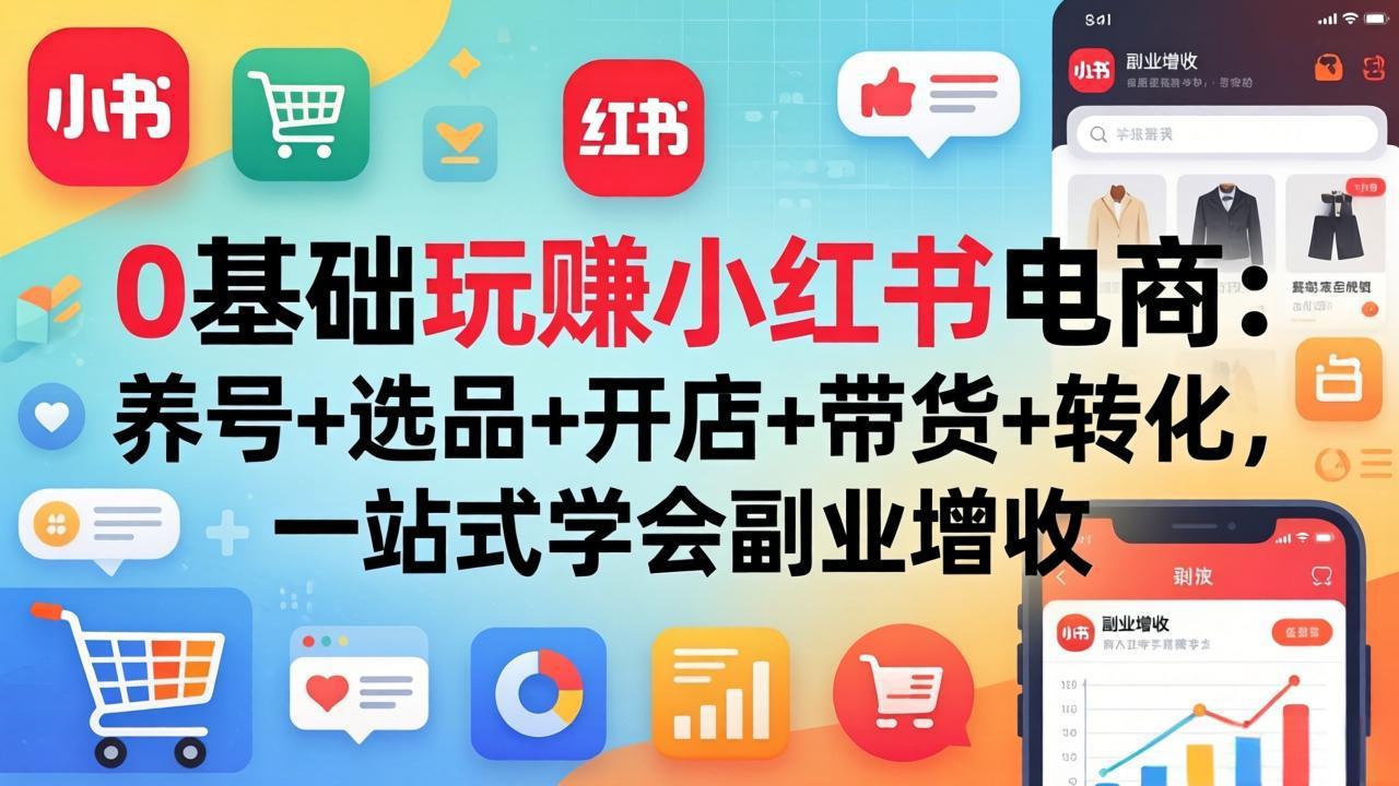 0基础玩赚小红书电商：养号+选品+开店+带货+转化，一站式学会副业增收|协议软件打粉软件