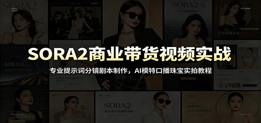 SORA2商业带货视频实战：专业提示词分镜剧本制作，AI模特口播珠宝实拍教程|一人科技OPC聚合软件