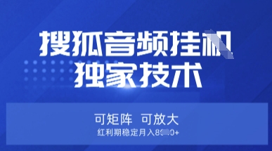 【搜狐音频挂G】独家技术，可矩阵可放大，红利期稳定月入8k【揭秘】|HOOK协议网