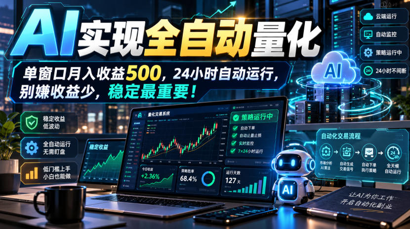 AI全自动量化项目，长期稳定可落地，0门槛躺赚稳定项目！|一人科技OPC聚合软件
