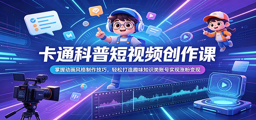 卡通科普短视频创作课：掌握动画风格制作技巧，轻松打造趣味知识类账号实现涨粉变现|一人科技公司导航
