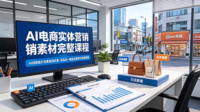AI电商实体营销素材完整课程，AI创意短片完美复刻实景，实体店一键生成宣传引流短视频|一人科技公司导航