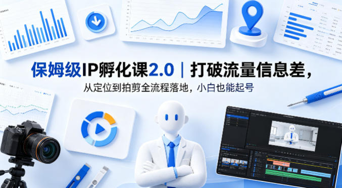 保姆级IP孵化课2.0｜打破流量信息差，从定位到拍剪全流程落地，小白也能起号|协议软件打粉软件