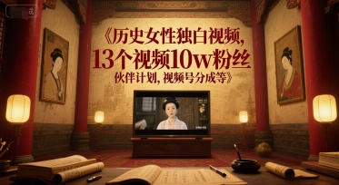 历史女性独白视频，13个视频10w粉丝，伙伴计划，视频号分成等|HOOK协议网