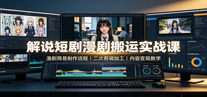 解说短剧漫剧搬运实战课：漫剧简易制作流程，二次剪辑加工，内容变现教学|一人科技OPC聚合软件