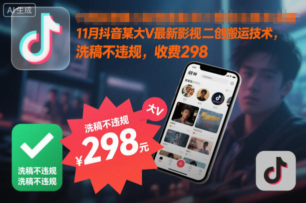 11月抖音某大V最新影视二创搬运技术，洗稿不违规，收费298|HOOK协议网