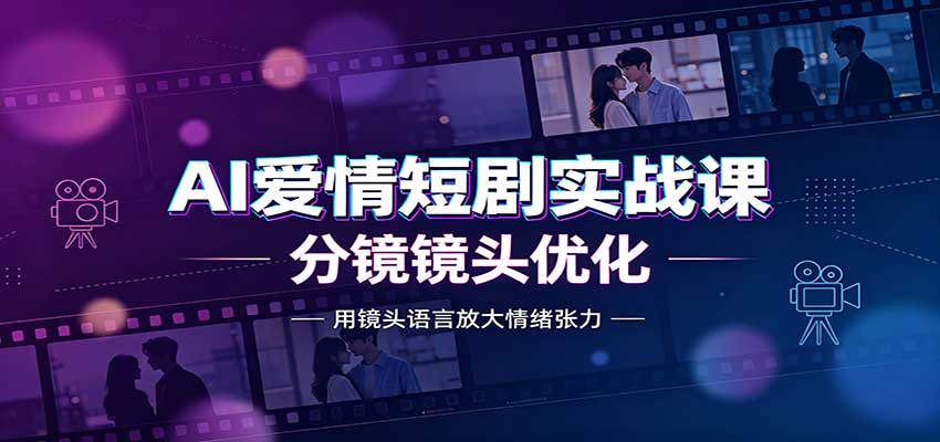 AI爱情短剧实战课：故事剧本创作，分镜镜头优化，智能体提示词|一人科技OPC聚合软件