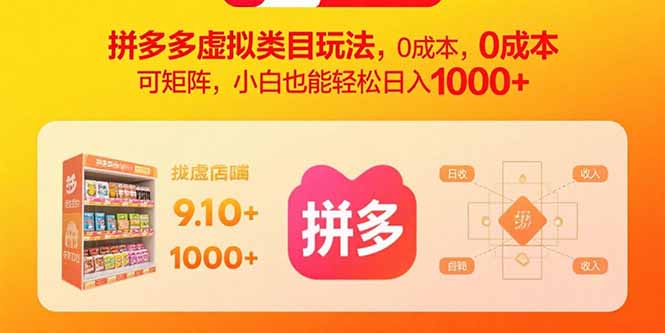拼多多虚拟类目玩法，0成本，可矩阵，小白也能轻松日入1000+|HOOK协议网