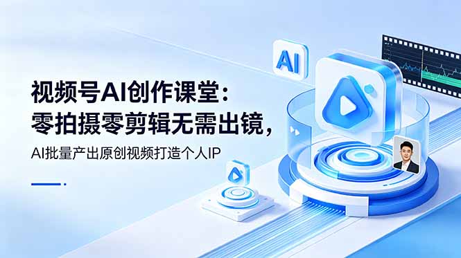 视频号AI创作课堂：零拍摄零剪辑无需出镜，AI批量产出原创视频打造个人IP|一人科技公司导航