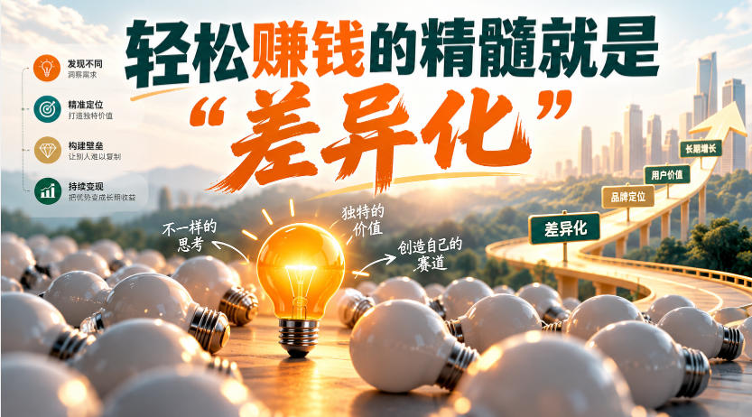 某公众号付费文章：轻松賺钱的精髓就是“差异化”|一人科技OPC聚合软件