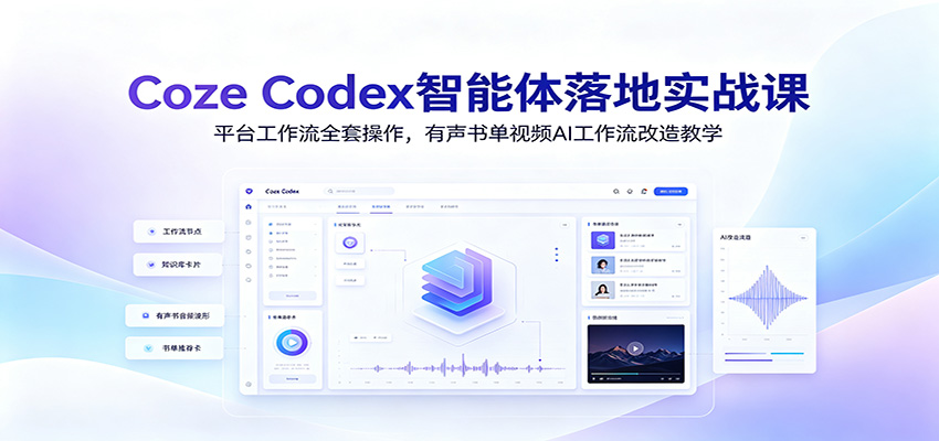 Coze Codex智能体落地实战课：平台工作流全套操作，有声书单视频AI工作流改造教学|一人科技OPC聚合软件