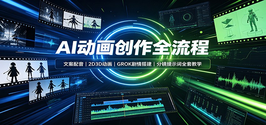 AI动画创作全流程：文案配音，2D3D动画，GROK剧情搭建，分镜提示词全套教学|一人科技OPC聚合软件