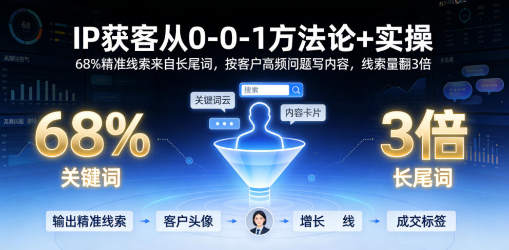 IP获客从0-1方法论+实操，68%精准线索来自长尾词，按客户高频问题写内容，线索量翻3倍|一人科技公司导航
