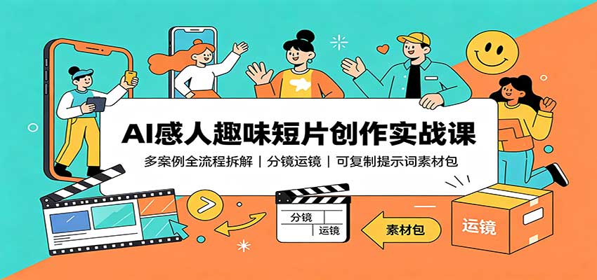 AI感人趣味短片创作实战课：多案例全流程拆解，分镜运镜，可复制提示词素材包|一人科技OPC聚合软件