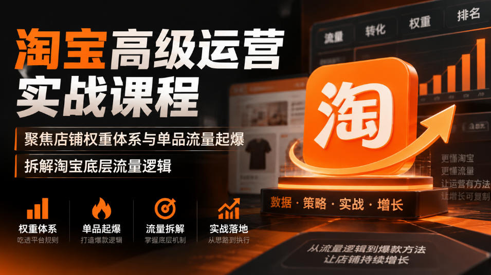 淘宝高级运营实战课程，聚焦店铺权重体系与单品流量起爆，拆解淘宝底层流量逻辑|一人科技OPC聚合软件