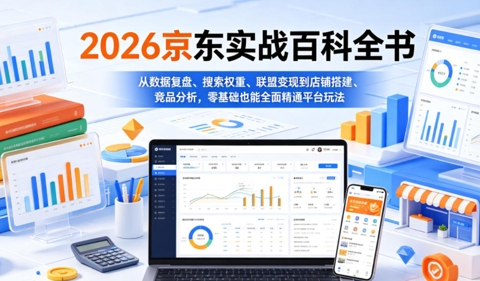 2026京东实战百科全书，从数据复盘、搜索权重、联盟变现到店铺搭建、竞品分析，零基础也能全面精通平台玩法|一人科技公司导航