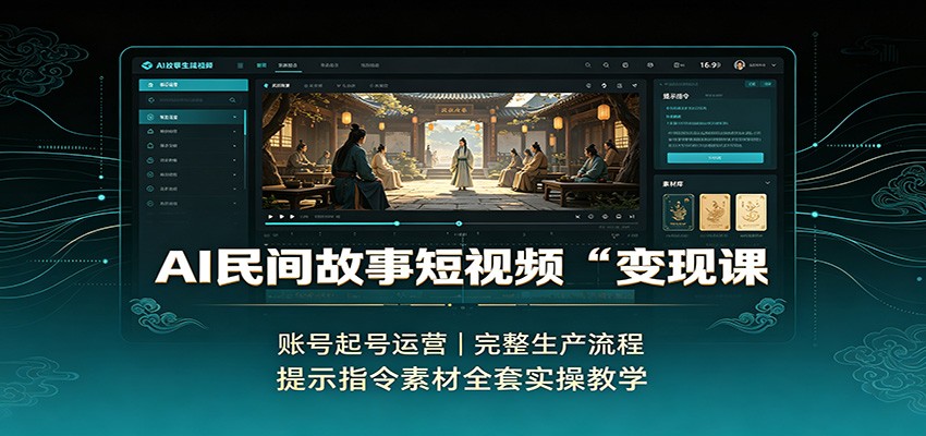 AI民间故事短视频变现课：账号起号运营，完整生产流程，提示指令素材全套实操教学|一人科技OPC聚合软件